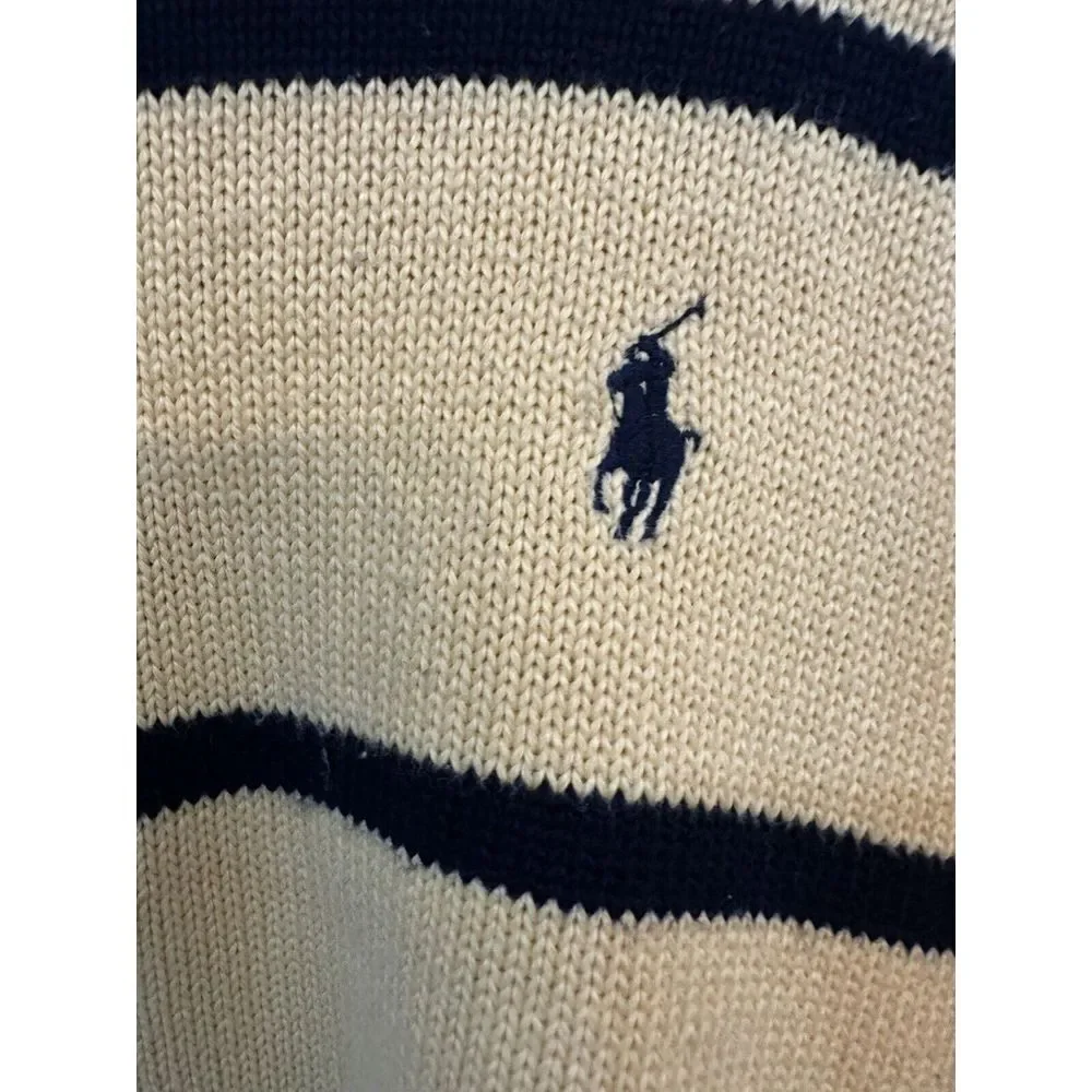 Polo Ralph Lauren Sweater SMALL  Yellow‎ Blue Striped 1/4 Zip Pullover